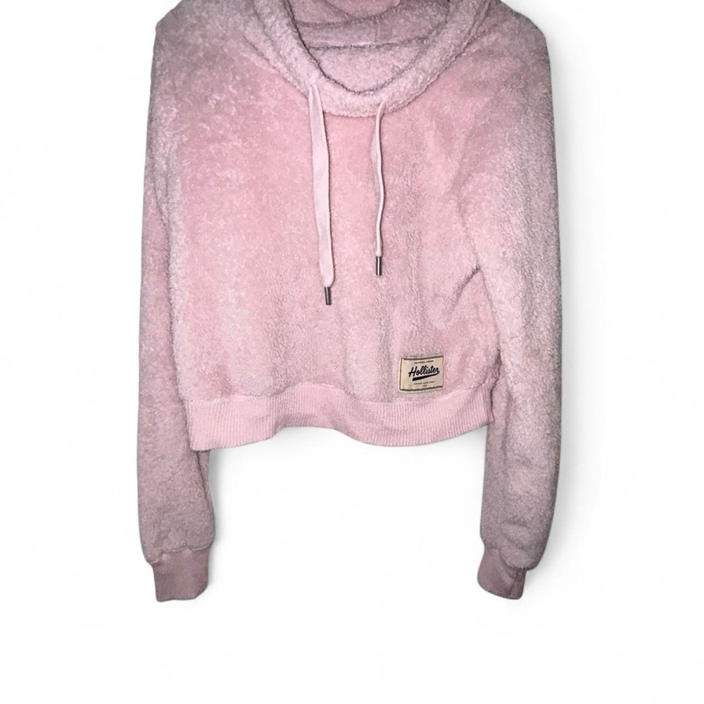 Hollister Pink Sherpa Cowl Neck Cropped Fuzzy Teddy Pull Over Cozy Sweater Small